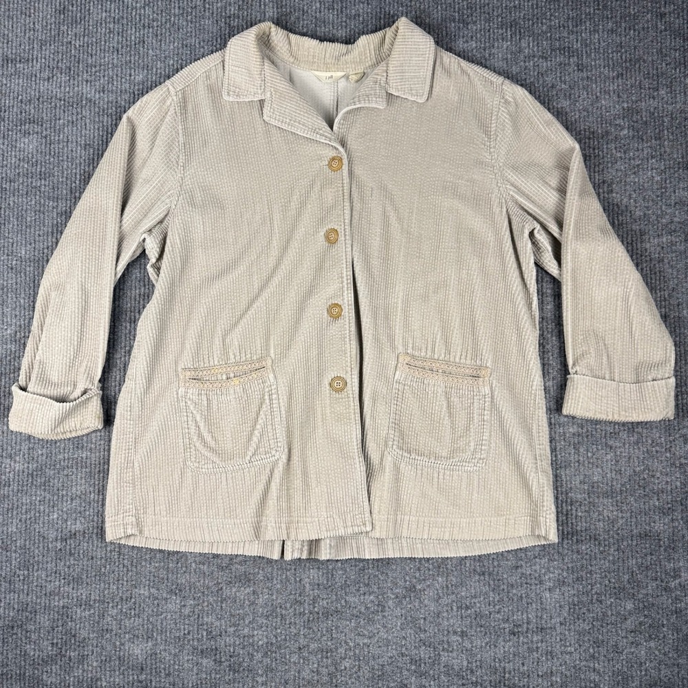 Vtg J Jill Jacket Womens 2X Corduroy Barn Chore Coat Crochet Trim Pocket Cottage